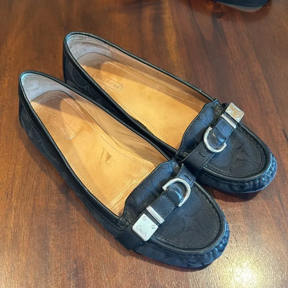 Coach Women’s Signature Jacquard Loafers Black Leather Size 8 Flats